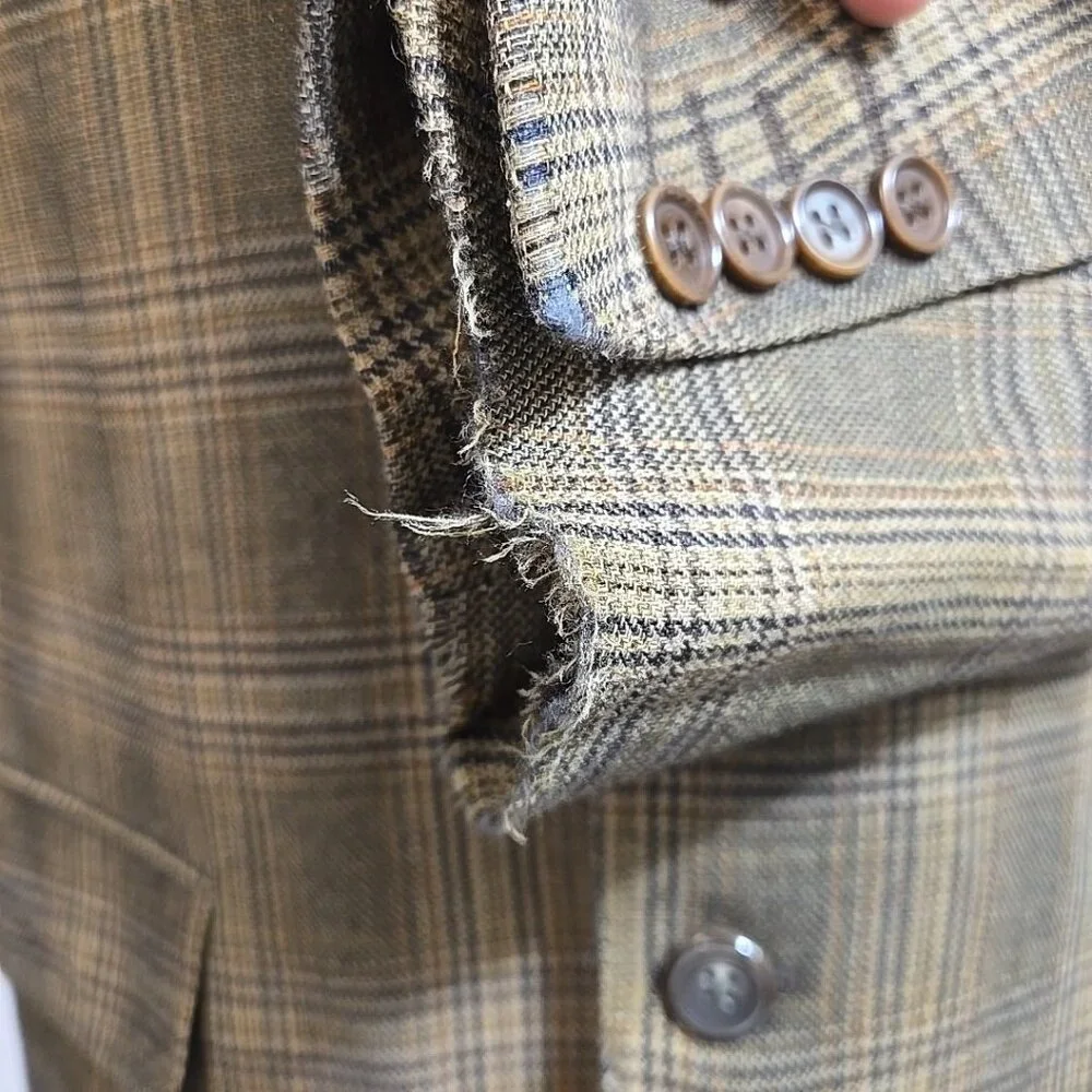 FLAWS Needs Repair Canali Blazer Cashmere Blend Glenplaid Mens Size 38 Jacket